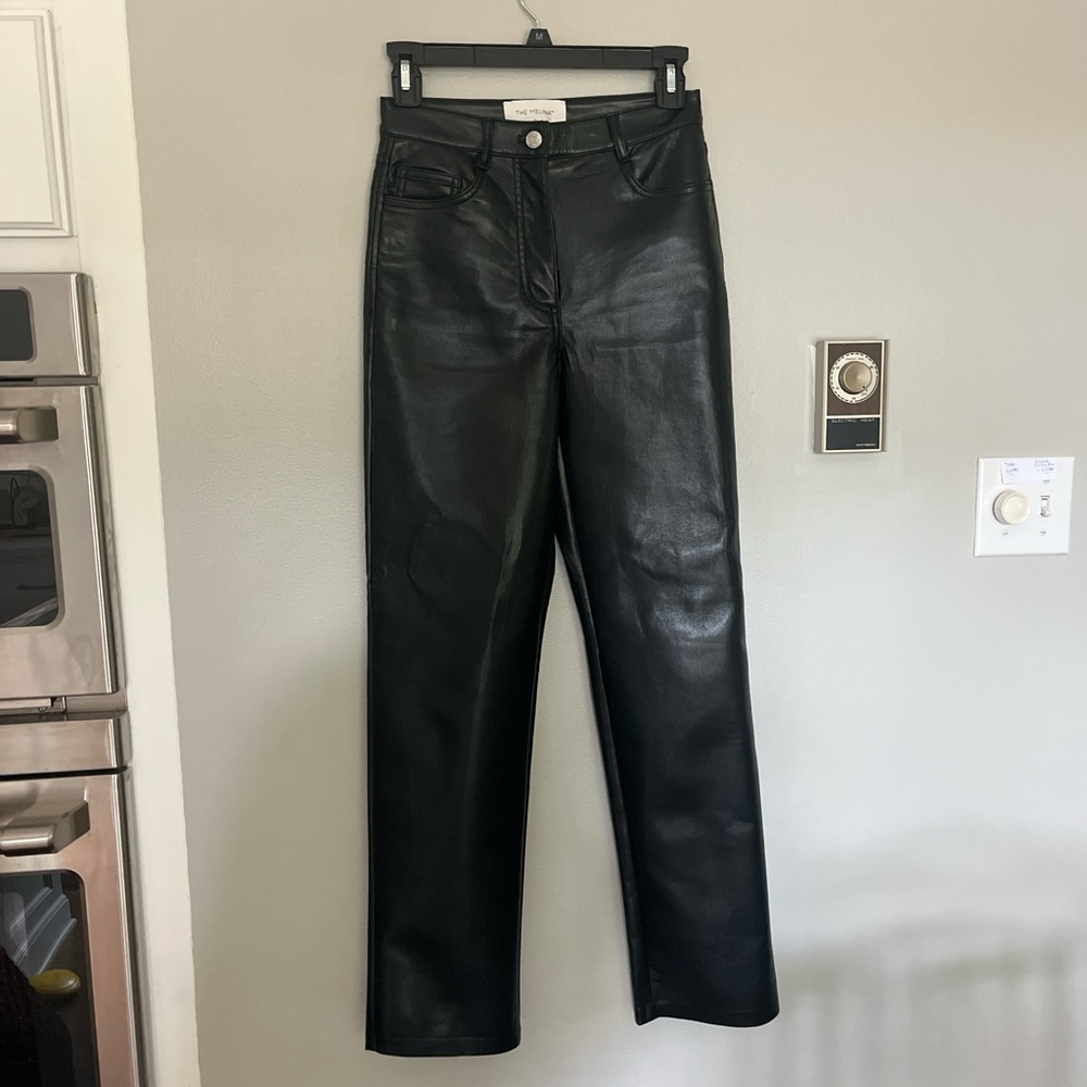Wilfred Black Leather Straight Leg Pants